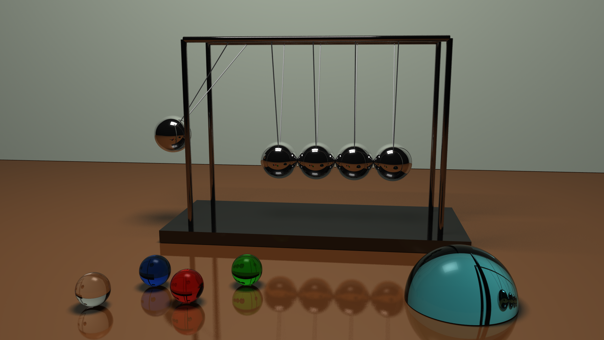 Ray traced image of an art scene, Assignment 1