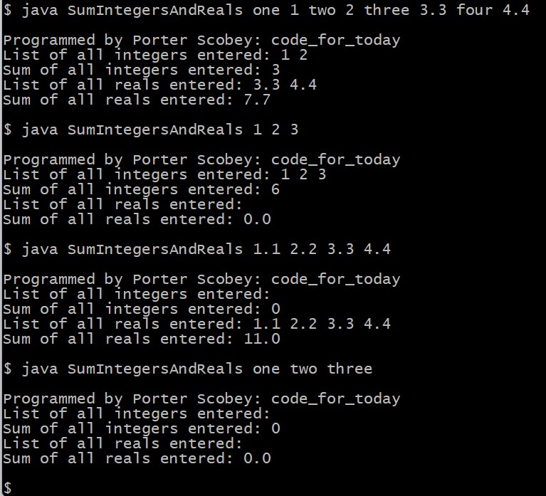 SumIntegersAndReals screenshot