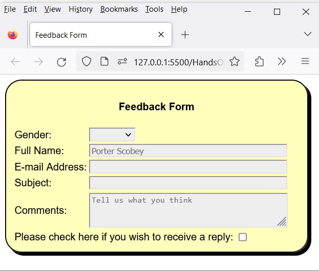 A simple feedback form